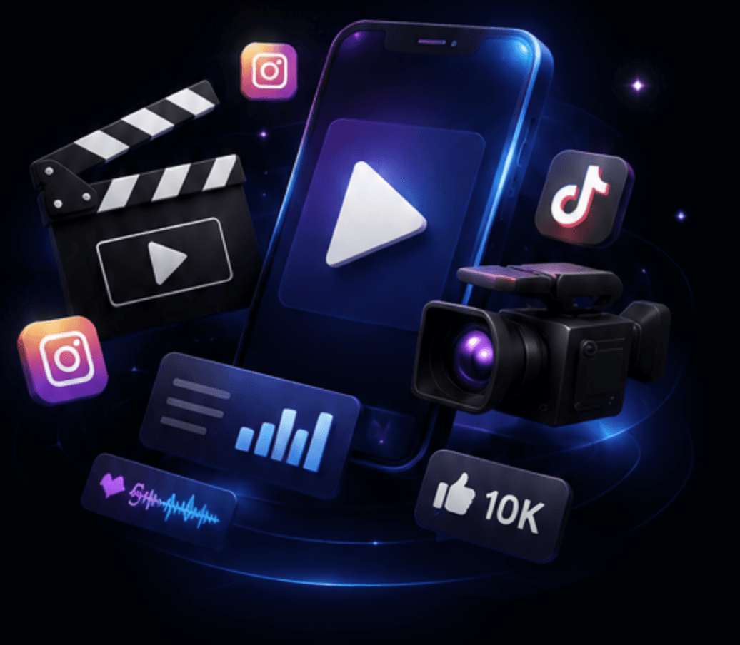 Sidpin Media — viral content creation: phone, camera, social icons and analytics